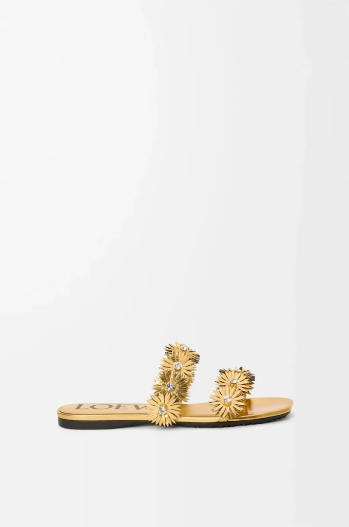 Petal Flower sandal in calfskin and crystals Gold Petal Flower sandal in calfskin and crystals Gold