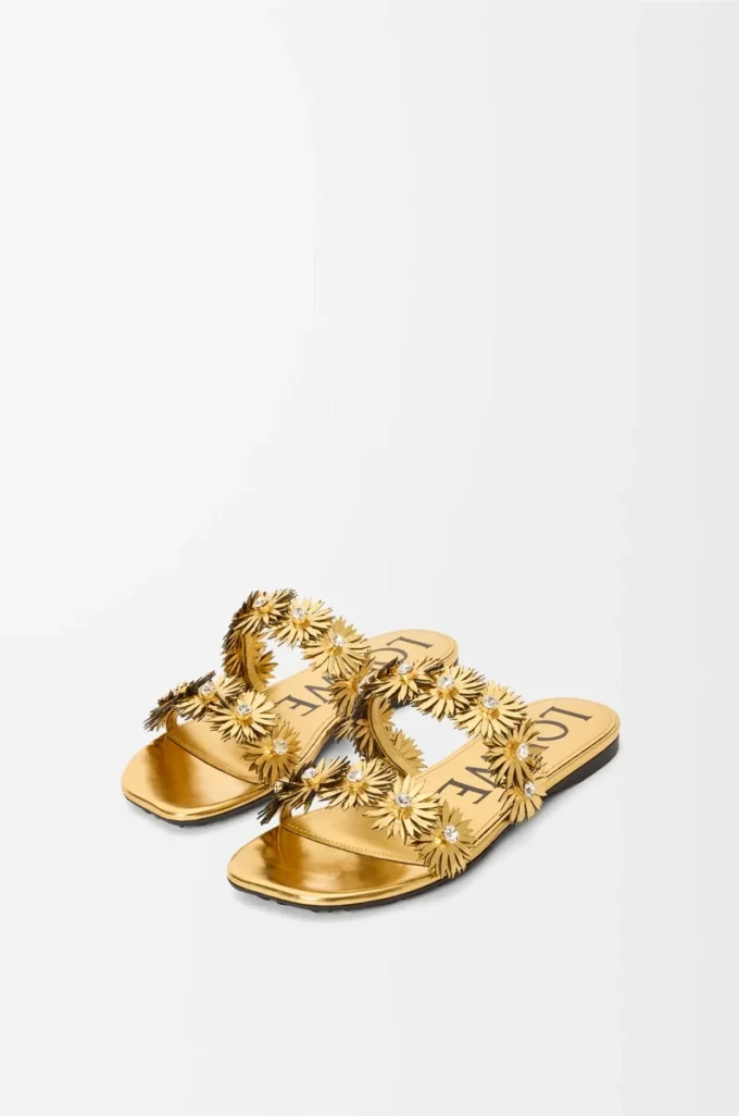 Petal Flower sandal in calfskin and crystals Gold Petal Flower sandal in calfskin and crystals Gold