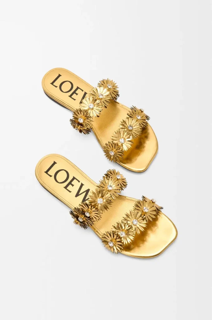 Petal Flower sandal in calfskin and crystals Gold Petal Flower sandal in calfskin and crystals Gold