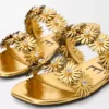 Petal Flower sandal in calfskin and crystals Gold Petal Flower sandal in calfskin and crystals Gold