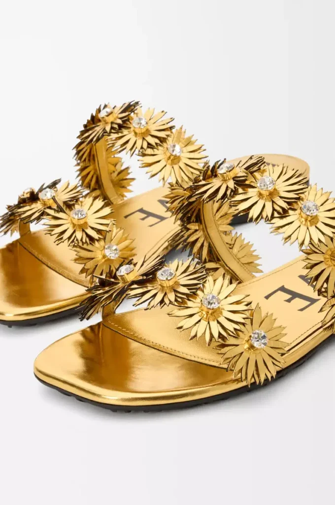 Petal Flower sandal in calfskin and crystals Gold Petal Flower sandal in calfskin and crystals Gold