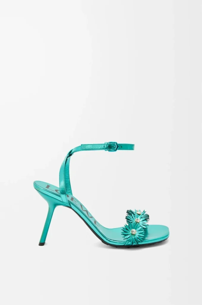 Petal Flower sandal in calfskin and crystals Turquoise Petal Flower sandal in calfskin and crystals Turquoise