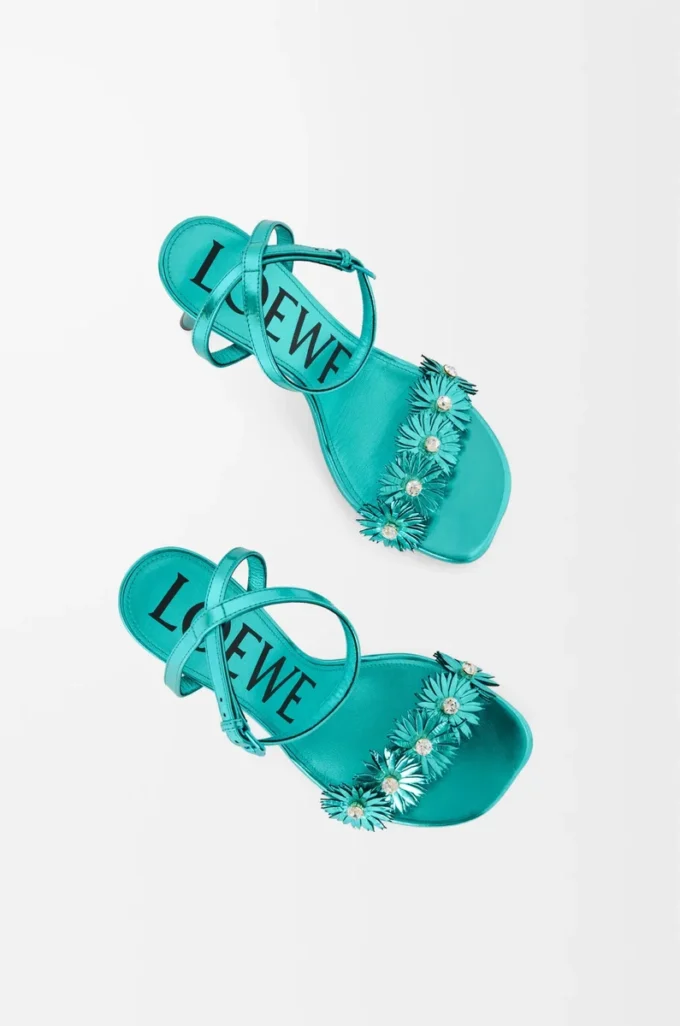 Petal Flower sandal in calfskin and crystals Turquoise Petal Flower sandal in calfskin and crystals Turquoise