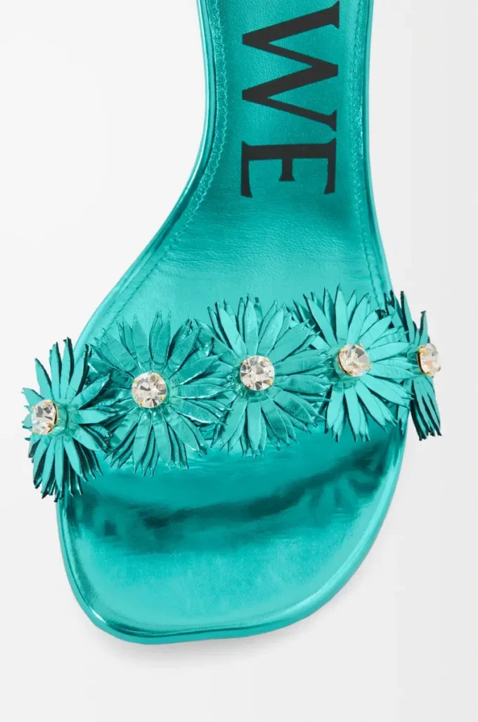 Petal Flower sandal in calfskin and crystals Turquoise Petal Flower sandal in calfskin and crystals Turquoise