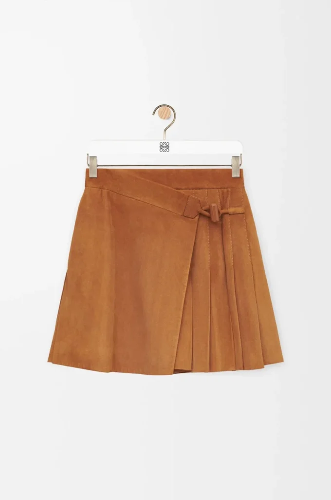 Pleated mini skirt in suede lambskin Toffee