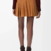 Pleated mini skirt in suede lambskin Toffee