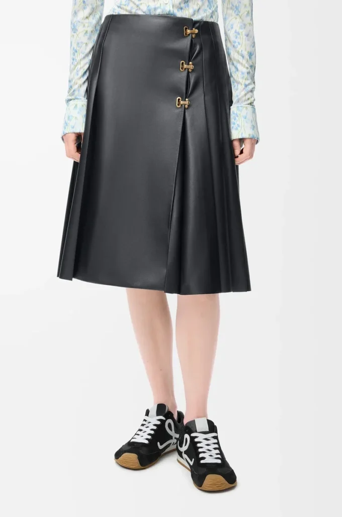 Pleated skirt in nappa lambskin Black