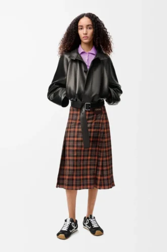Pleated skirt in wool blend Orange/Black