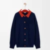 Polo cardigan in wool Navy Blue/Orange