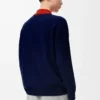 Polo cardigan in wool Navy Blue/Orange