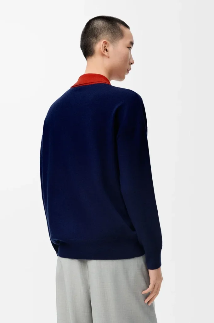 Polo cardigan in wool Navy Blue/Orange