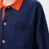 Polo cardigan in wool Navy Blue/Orange