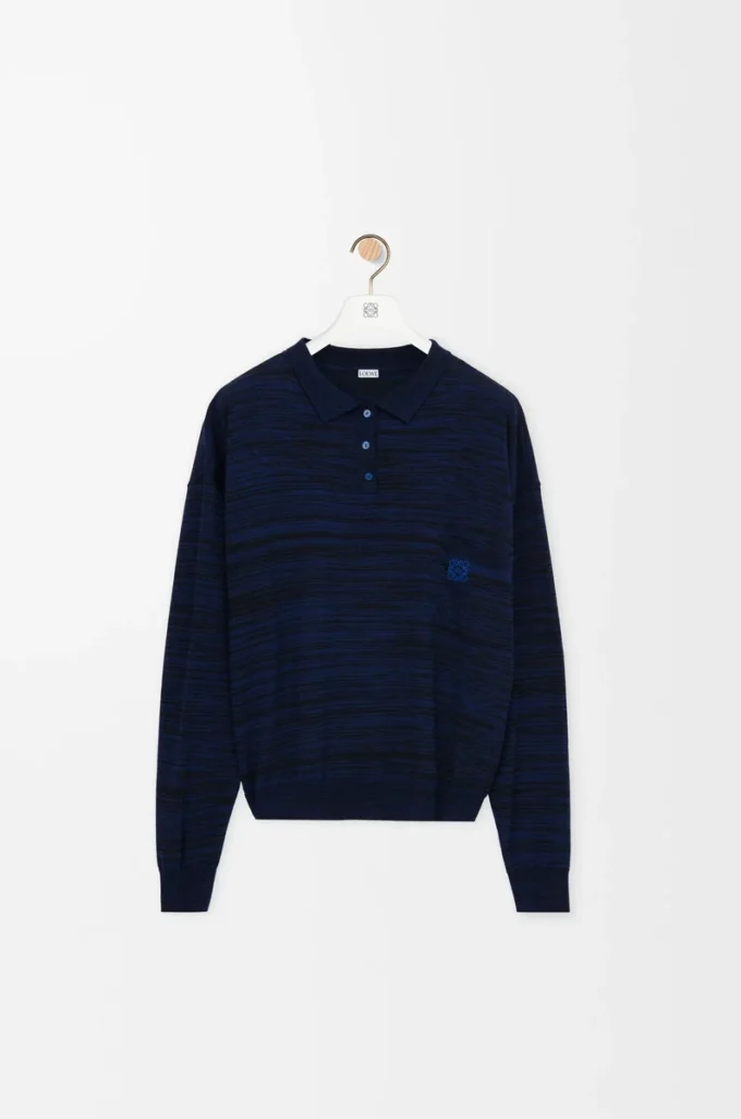 Polo sweater in wool Navy/Black