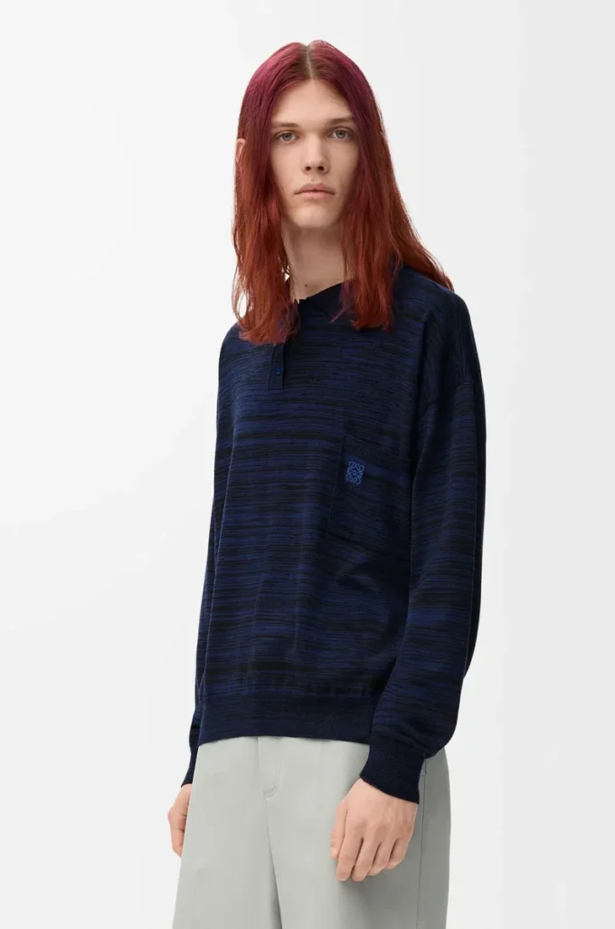 Polo sweater in wool Navy/Black