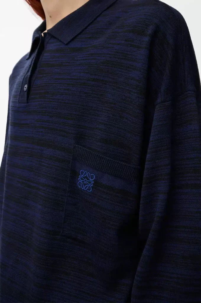 Polo sweater in wool Navy/Black
