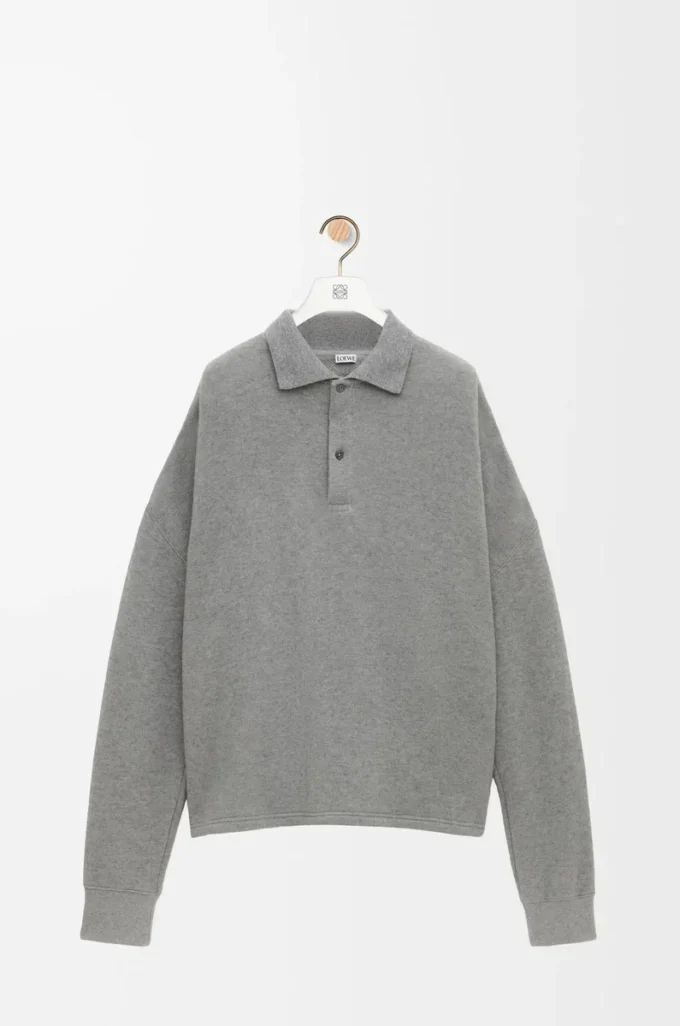 Polo sweatshirt in cotton and cashmere Lead Grey
