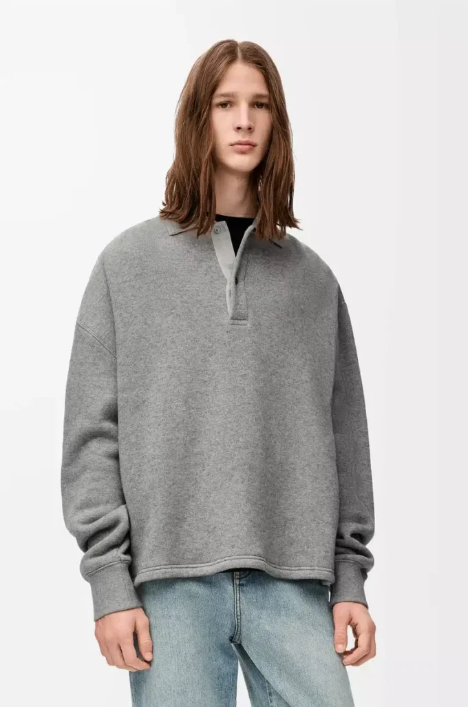 Polo sweatshirt in cotton and cashmere Lead Grey