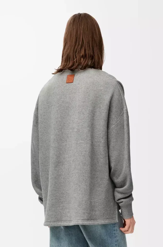 Polo sweatshirt in cotton and cashmere Lead Grey