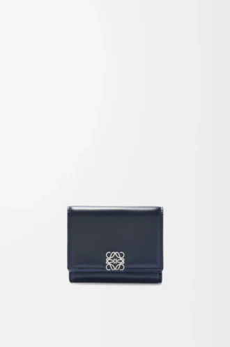 Puffer Anagram trifold wallet in shiny nappa calfskin Deep Navy