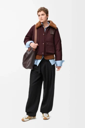 Puffer in shearling and cotton blend Burgundy