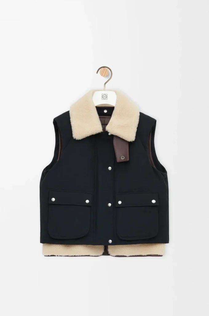 Puffer vest in shearling and cotton blend Black Puffer vest in shearling and cotton blend Black