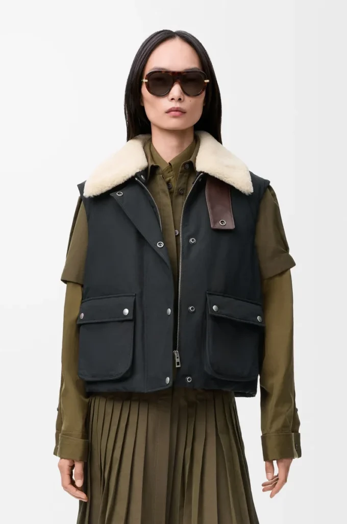 Puffer vest in shearling and cotton blend Black Puffer vest in shearling and cotton blend Black