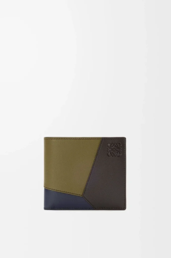 Puzzle bifold coin wallet in classic calfskin Olive/Dark Brown Puzzle bifold coin wallet in classic calfskin Olive/Dark Brown
