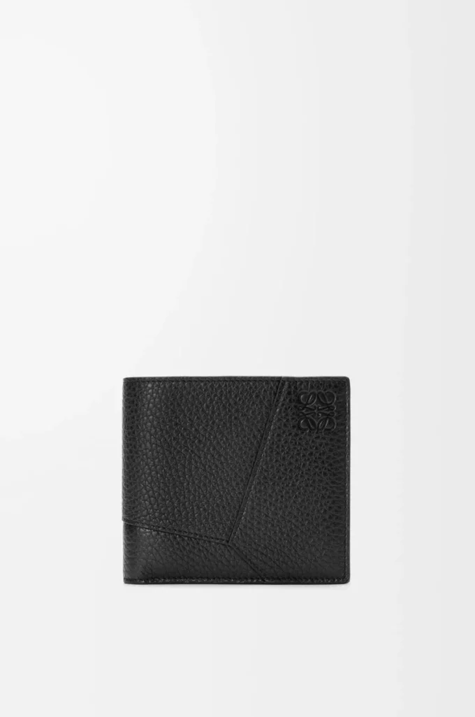 Puzzle bifold coin wallet in supple grained calfskin Black