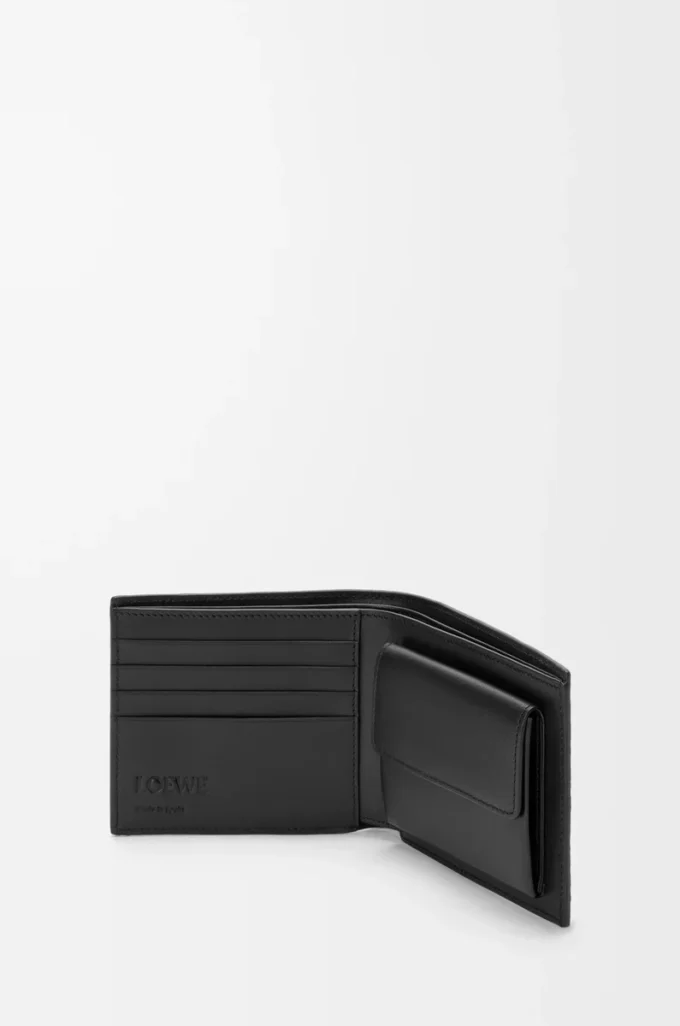 Puzzle bifold coin wallet in supple grained calfskin Black