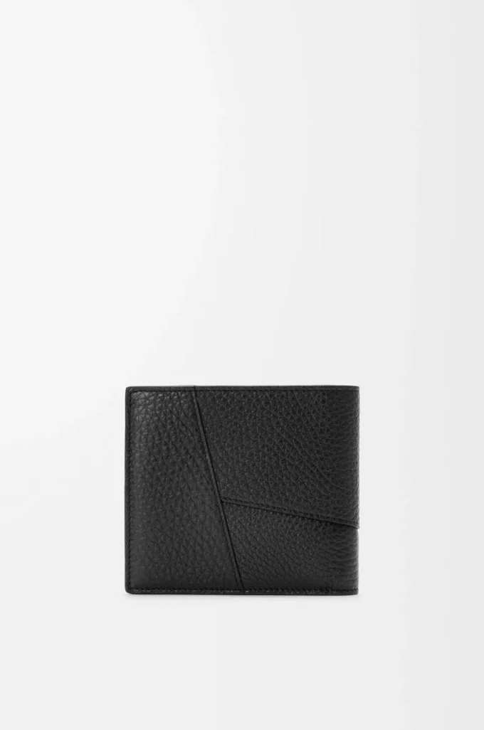 Puzzle bifold coin wallet in supple grained calfskin Black