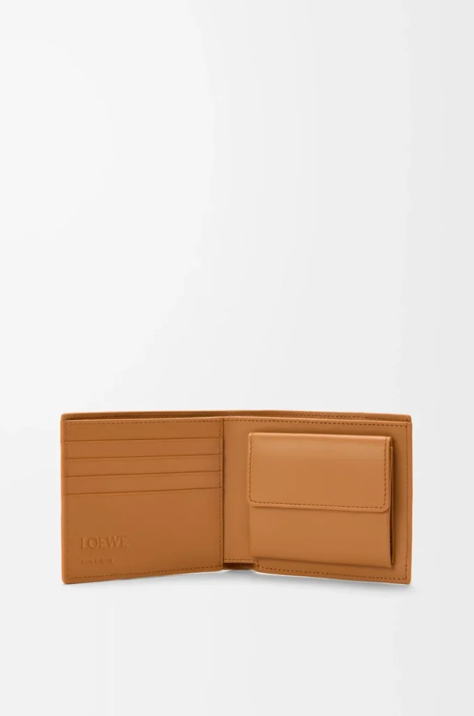 Puzzle bifold coin wallet in supple grained calfskin Light Canyon Brown