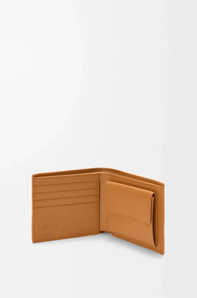 Puzzle bifold coin wallet in supple grained calfskin Light Canyon Brown