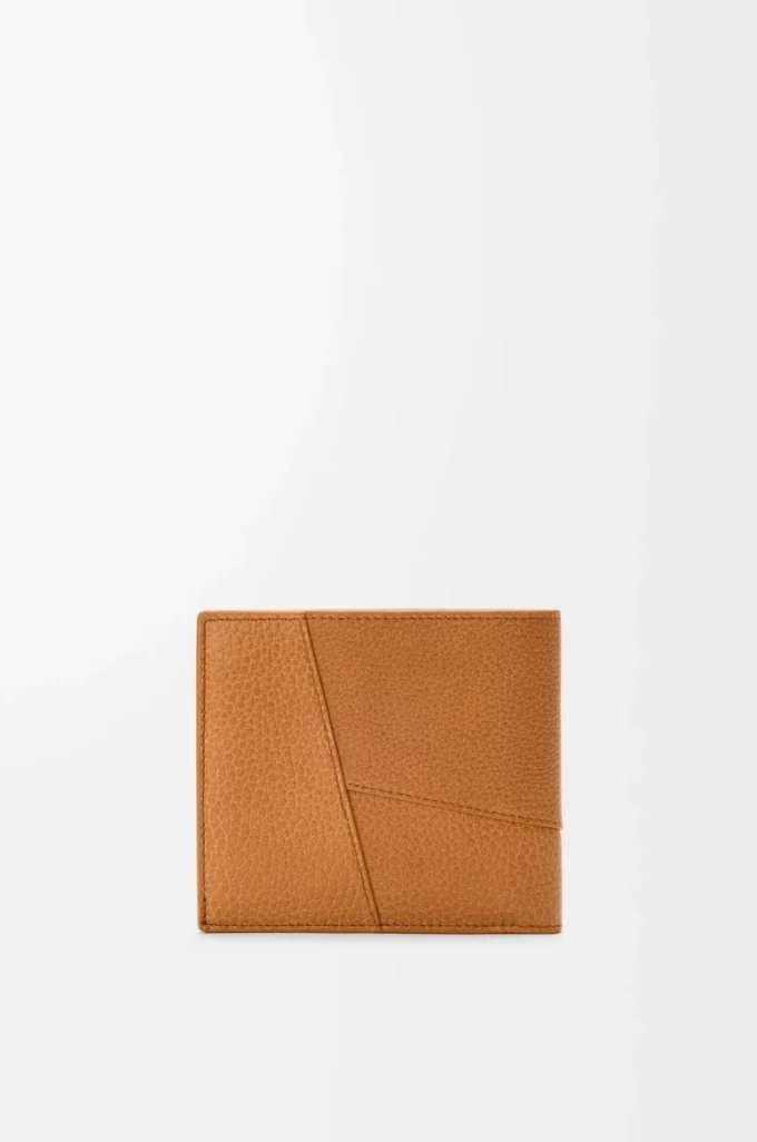 Puzzle bifold coin wallet in supple grained calfskin Light Canyon Brown