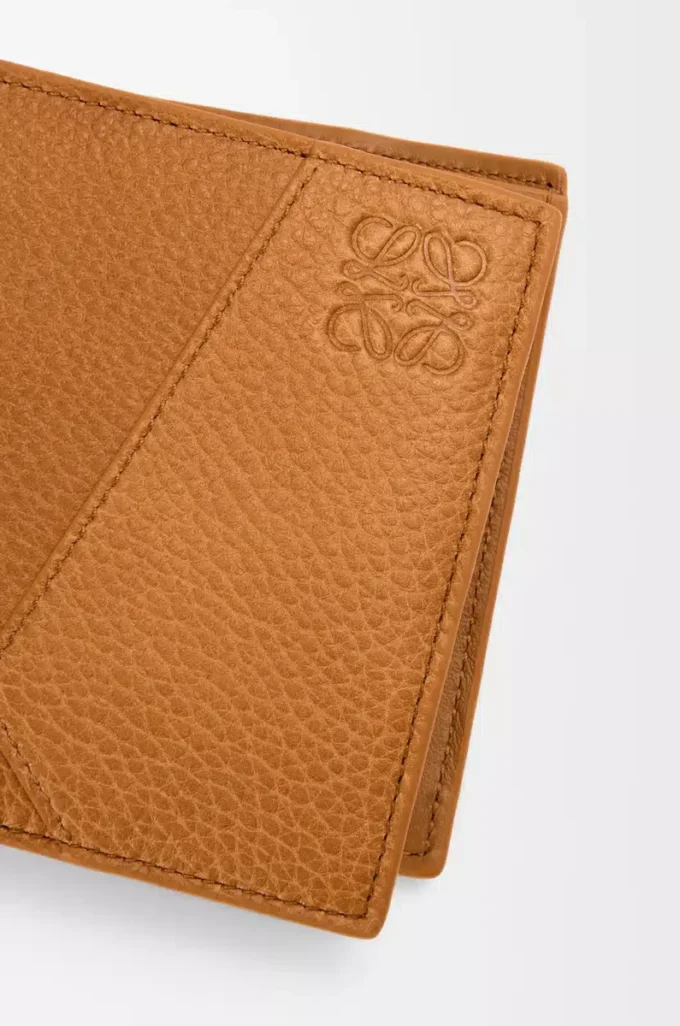 Puzzle bifold coin wallet in supple grained calfskin Light Canyon Brown