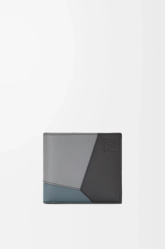 Puzzle bifold wallet in classic calfskin Asphalt Grey/Storm Blue Puzzle bifold wallet in classic calfskin Asphalt Grey/Storm Blue
