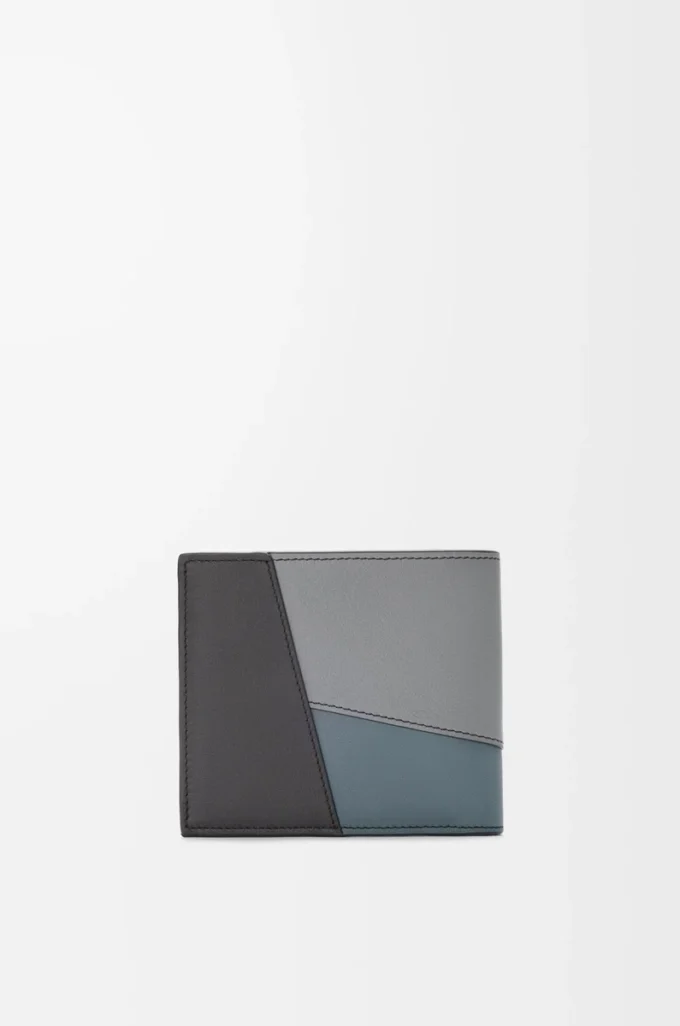 Puzzle bifold wallet in classic calfskin Asphalt Grey/Storm Blue Puzzle bifold wallet in classic calfskin Asphalt Grey/Storm Blue