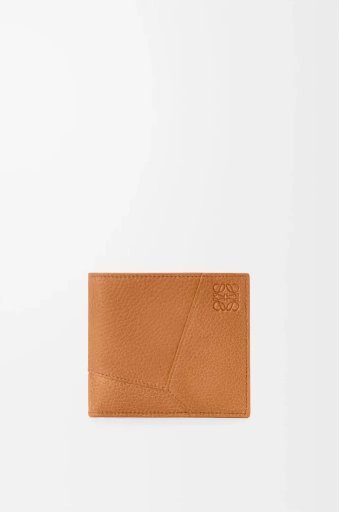 Puzzle bifold wallet in supple grained calfskin Light Canyon Brown