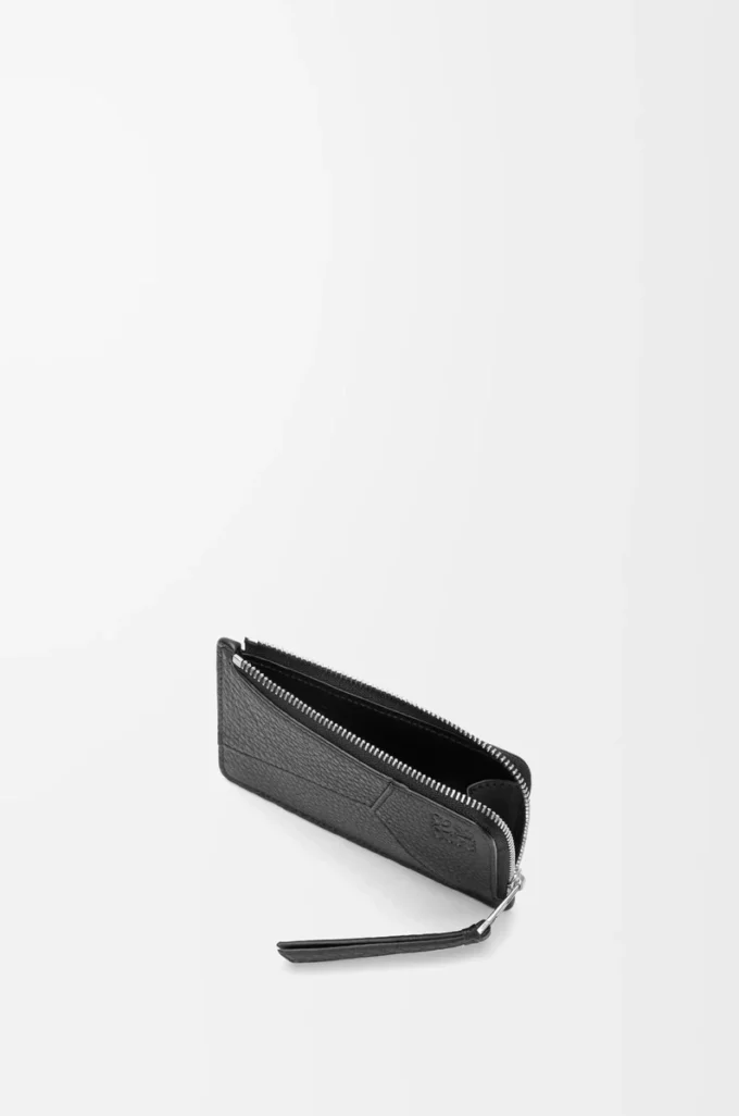 Puzzle coin cardholder in supple grained calfskin Black