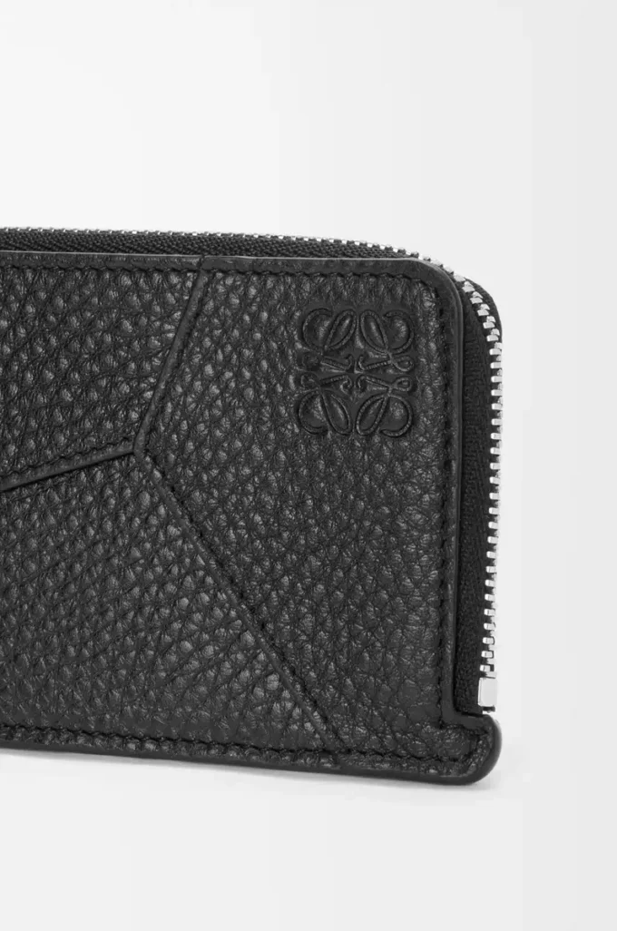 Puzzle coin cardholder in supple grained calfskin Black