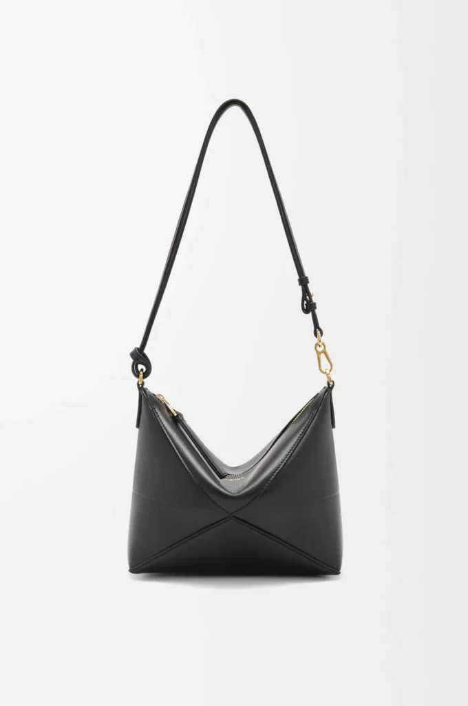 Puzzle Fold pouch in shiny nappa calfskin Black