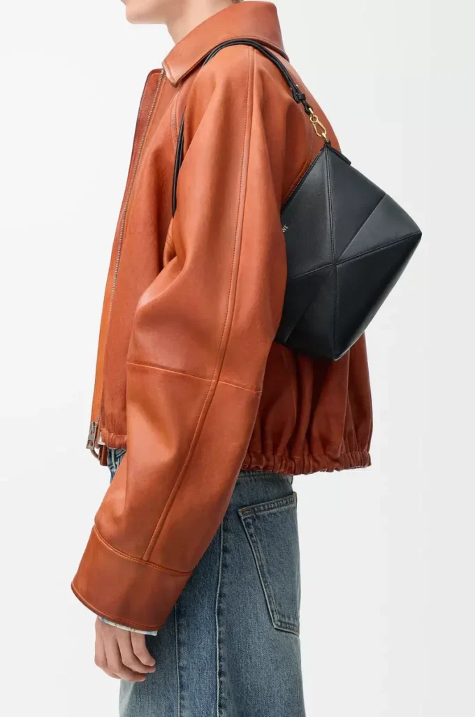 Puzzle Fold pouch in shiny nappa calfskin Black