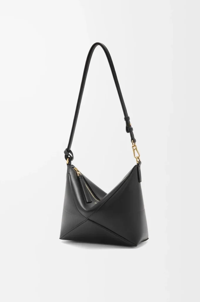 Puzzle Fold pouch in shiny nappa calfskin Black
