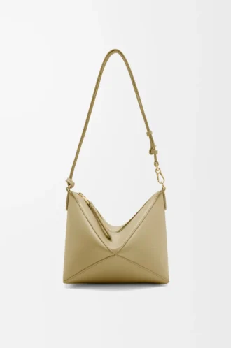 Puzzle Fold pouch in shiny nappa calfskin Clay Green