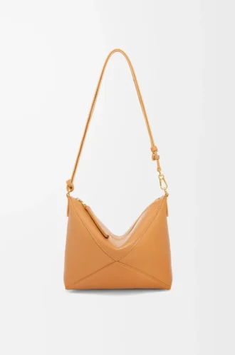 Puzzle Fold pouch in shiny nappa calfskin Warm Desert