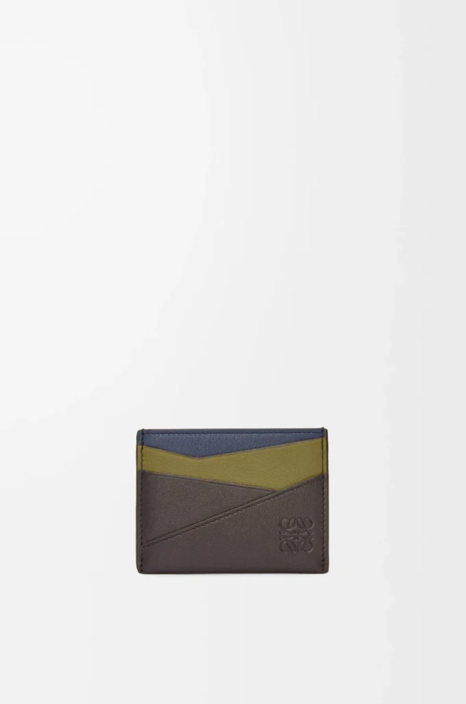 Puzzle plain cardholder in classic calfskin Olive/Dark Brown