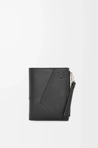 Puzzle slim compact wallet in classic calfskin Black