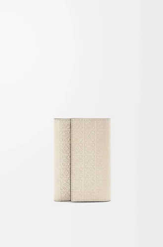 Repeat small vertical wallet in embossed silk calfskin Light Oat