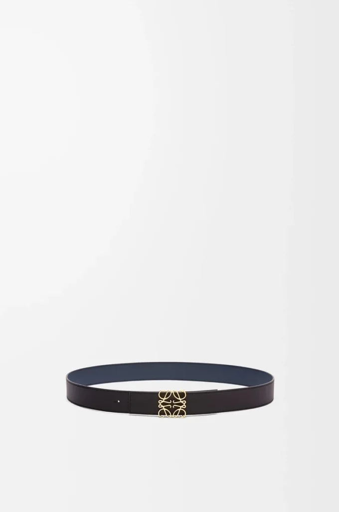 Reversible Anagram belt in smooth calfskin Black/Ocean/Gold