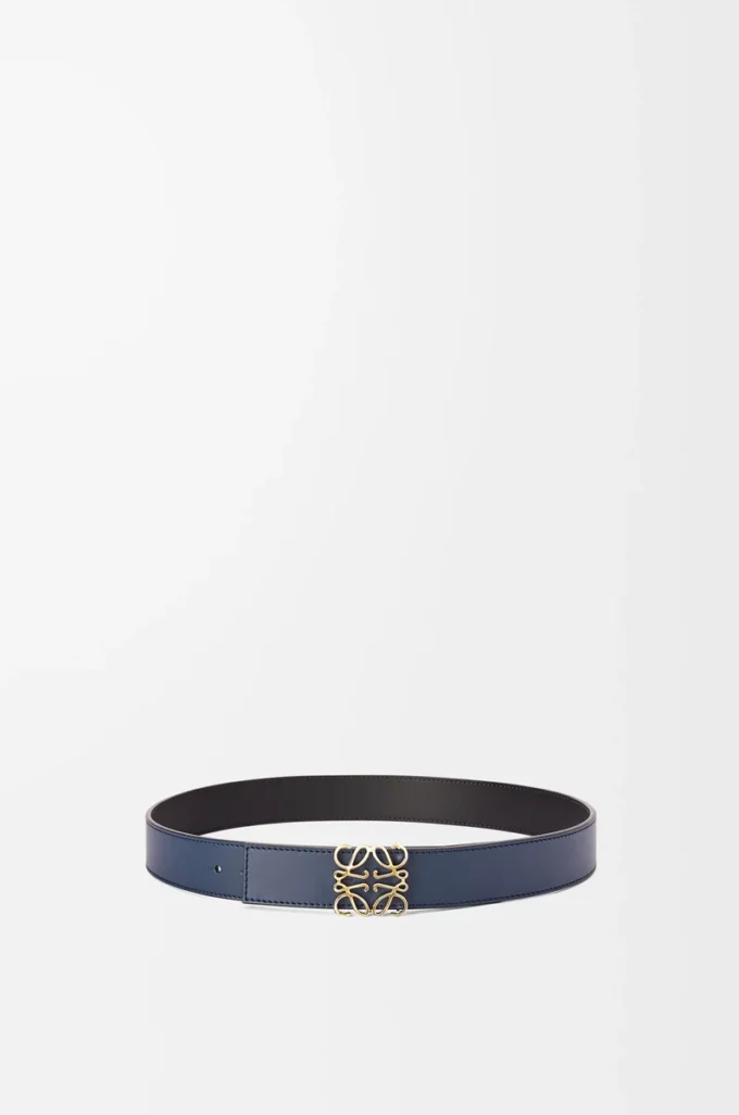 Reversible Anagram belt in smooth calfskin Black/Ocean/Gold