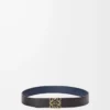 Reversible Anagram belt in smooth calfskin Black/Ocean/Gold